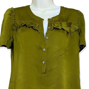 J crew silk Olive green ruffle top